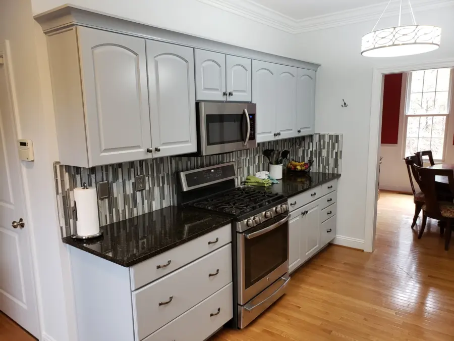 Stained kitchen cabinets after refinishing
