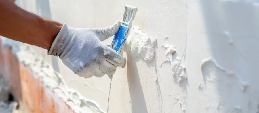 Close-up of drywall plastering and surface repair