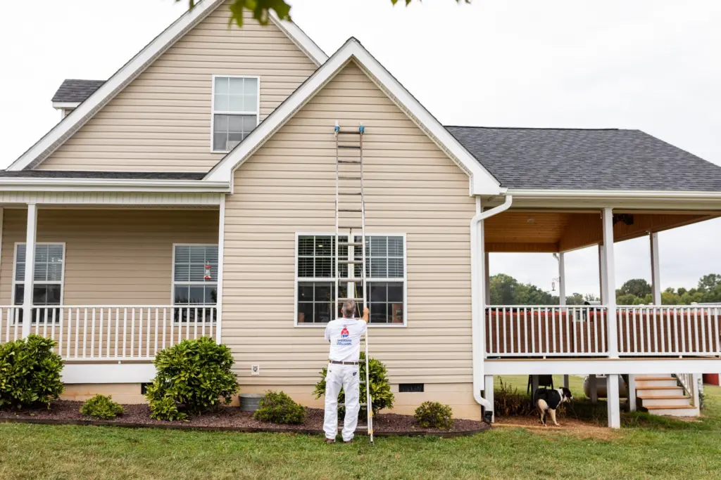 Exterior house painting in progress in Bedford, Virginia